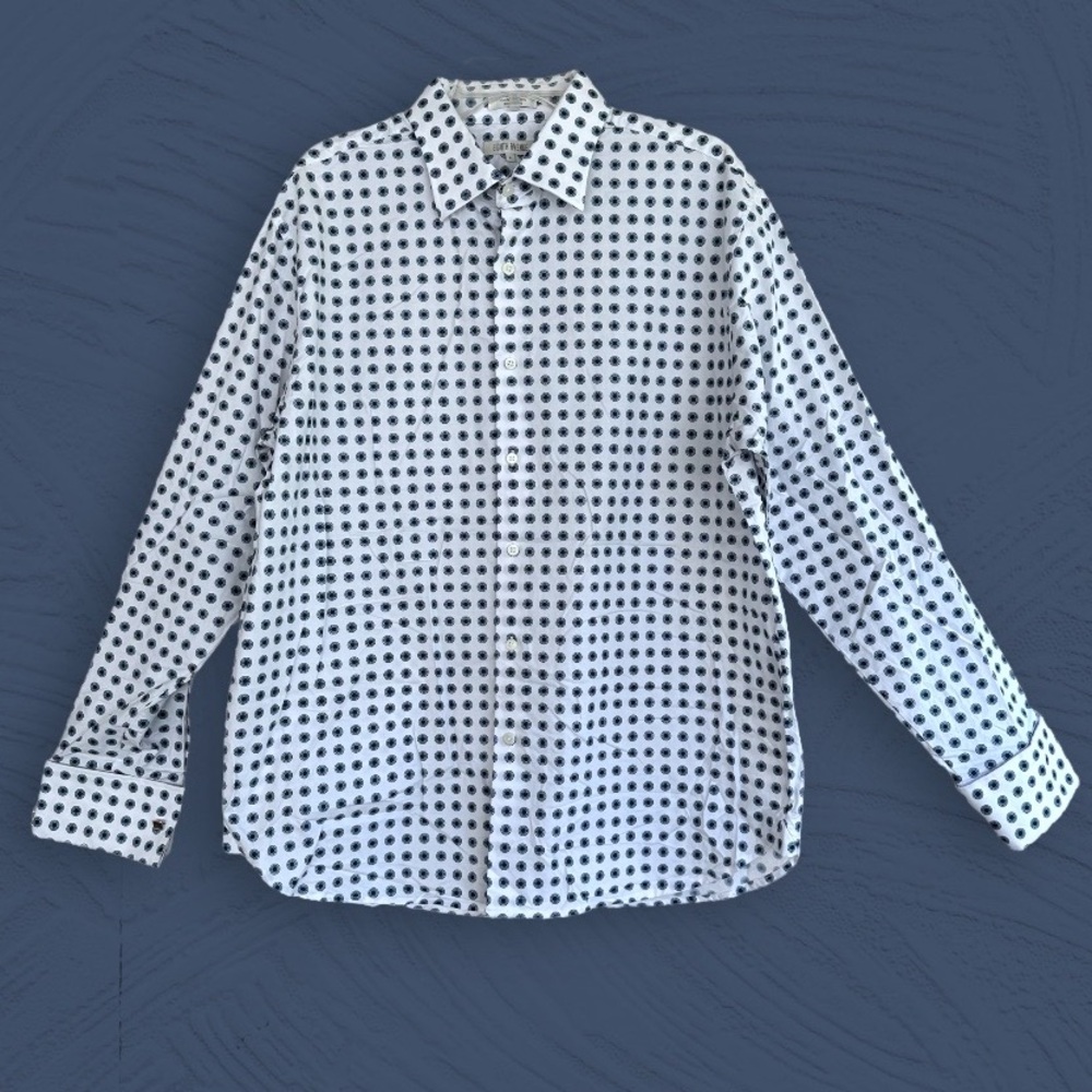 EIGTH AVENUE Blue Circle Print French cuff Button Down Shirt w/ FREE CUFFLINKS